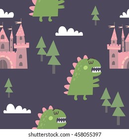 Princess castle and dragon print