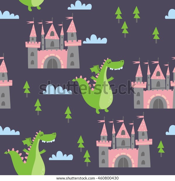 Princess Castle Dragon Print Stock Vector Royalty Free