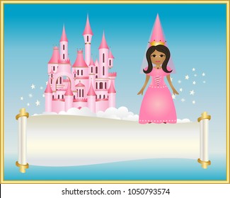 Princess with castle and scroll in sky