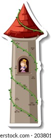 Prinzessin im Schlossturm auf weißem Hintergrund
