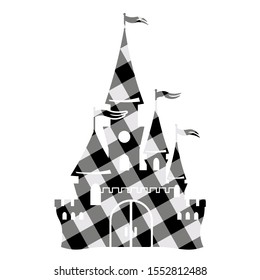 Princess Castle vector file. Kingdom clip art. Buffalo plaid design. Black and gray color. Stock files isolated on transparent background.