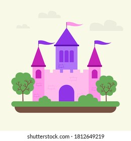 Princess castle vector illustration in flat cartoon style