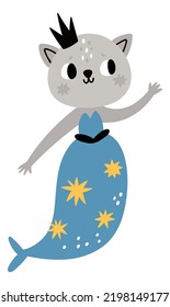 Princess cat mermaid. Cute magic sea creature