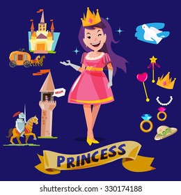 princess character design with icon set. fairy tale - vector illustration