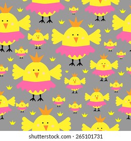 Princess chick chicken seamless pattern. Cartoon character seamless pattern. Easter seamless pattern. stylish pattern kids