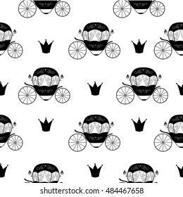 Princess Cinderella Fairytale Carriage. Seamless Pattern Background. Vector Illustration. EPS10