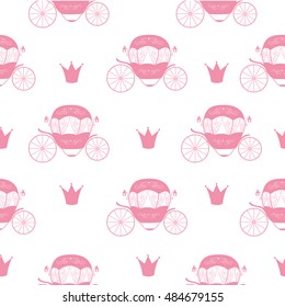 Princess Cinderella Fairytale Carriage. Seamless Pattern Background. Vector Illustration. EPS10