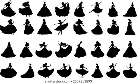 princess collection set silhouette on white background , vector