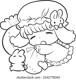 princess coloring page cartoon line art cute kawaii manga illustration clipart kid drawing character