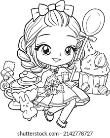 Farbseiten-Cartoon-Line-Art cute kawaii Manga Illustration Clip Art Ziehzeichen