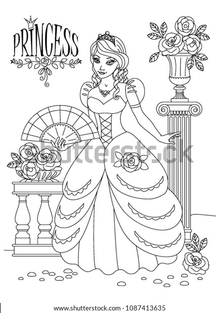 Download Princess Coloring Page Girl Outline Queen Stock Vector ...