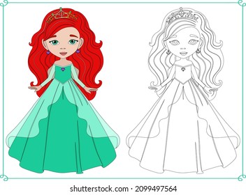 Princess coloring page for girls, vetor, children's illustration