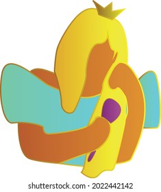 Princesa peinando su larga ilustración del vector de pelo dorado