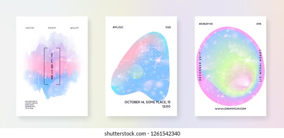 Princess cover. Kawaii rainbow hologram. Holographic unicorn gradient. Minimal universe banner. Fantasy set. Princess cover with magic sparkles, stars and blurs for girl party invitation.