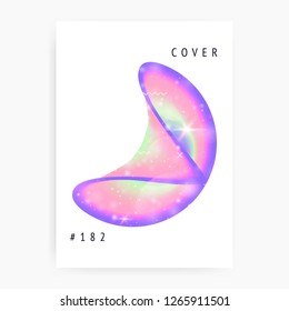 Princess cover. Kawaii rainbow hologram. Holographic unicorn gradient. Colorful universe banner. Fantasy cover. Princess cover with magic sparkles, stars and blurs for girl party invitation.