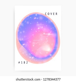 Princess cover. Kawaii rainbow hologram. Holographic unicorn gradient. Mystical universe banner. Fantasy cover. Princess cover with magic sparkles, stars and blurs for girl party invitation.