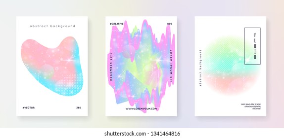Princess cover. Kawaii rainbow hologram. Holographic unicorn gradient. Neon universe banner. Fantasy set. Princess cover with magic sparkles, stars and blurs for girl party invitation.