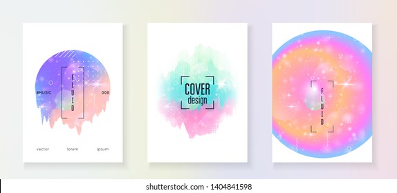 Princess cover. Kawaii rainbow hologram. Holographic unicorn gradient. Vibrant universe banner. Fantasy set. Princess cover with magic sparkles, stars and blurs for girl party invitation.