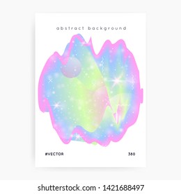 Princess cover. Kawaii rainbow hologram. Holographic unicorn gradient. Vibrant universe banner. Fantasy cover. Princess cover with magic sparkles, stars and blurs for girl party invitation.