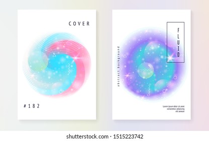 Princess cover. Kawaii rainbow hologram. Holographic unicorn gradient. Fantasy set. Mystical universe banner. Princess cover with magic sparkles, stars and blurs for girl party invitation.