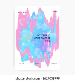 Princess cover. Kawaii rainbow hologram. Holographic unicorn gradient. Fantasy cover. Colorful universe banner. Princess cover with magic sparkles, stars and blurs for girl party invitation.