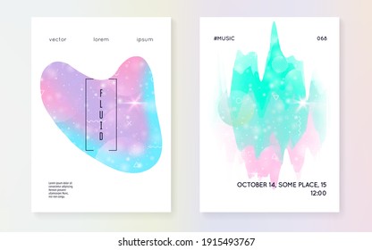 Princess cover. Kawaii rainbow hologram. Holographic unicorn gradient. Minimal universe banner. Fantasy set. Princess cover with magic sparkles, stars and blurs for girl party invitation.