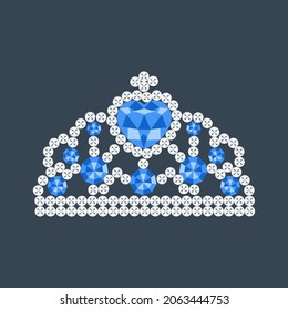 Princess crown with blue gems. Vector illustration