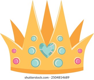 Icono de dibujos animados de la corona de la princesa. Diadema de piedra preciosa dorada