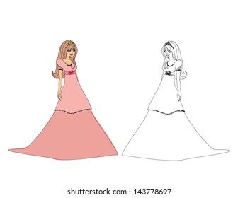 Princess with a crown. Contour and color