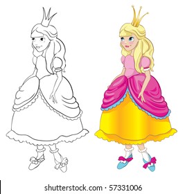 Princess with a crown. Contour and color