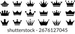 Princess Crown Icon Set, Collection and Group Black Royal Tiara, Queen Diadem, Luxury Jewelry Symbol Vector in Flat Style for Fashion, Elegance, Beauty, Glamour and Decorative Design