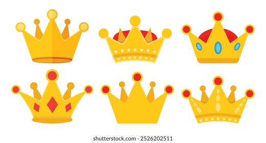 Princesa ícone da coroa definido em estilo plano. Ilustração do vetor da rainha diadem em fundo isolado. Conceito de negócio de sinal de tiara de luxo.