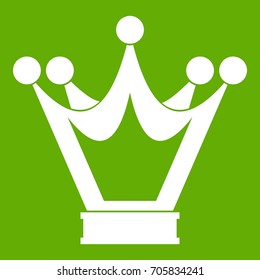 Princess crown icon white isolated on green background. Vector illustration