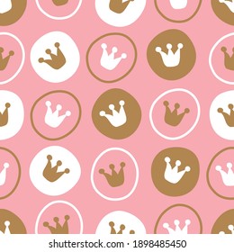 Princess crown. Kids vector seamless pattern.