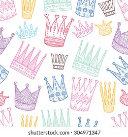 Princess Crown. Kids Vector Seamless Pattern.