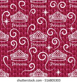 Princess crown on a bright background knit. Abstract seamless pattern curls for decoration. Design Vector illustration.