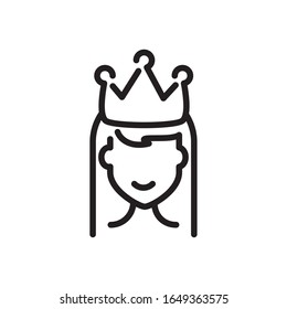 Prinzessin mit Krone auf weißem Hintergrund, Liniensymbol, Vektorillustration