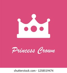 Princess crown. pink backgorund and white icon vector EPS10.