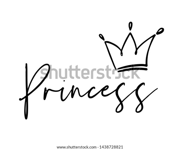 Princess Crown Text Cute Black Line Stock Vector Royalty Free 1438728821