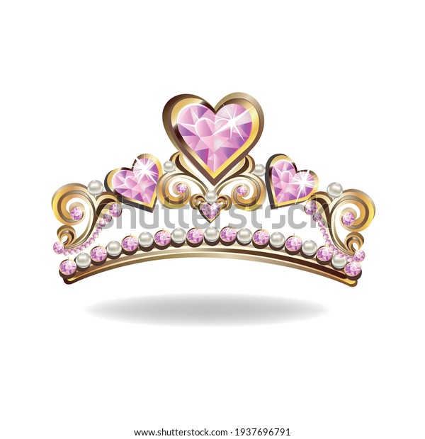 Princess Crown Tiara Pearls Pink Gems Stock Vector Royalty Free 1937696791