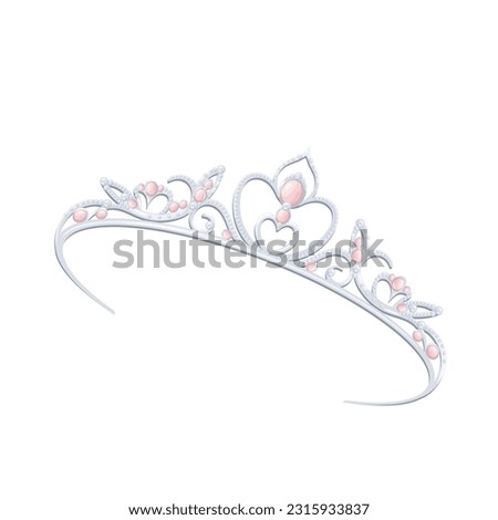 Princess crown vector illustration. Cartoon isolated cute diamond tiara of diva, jewelry of queen or princess with precious pink gems, beauty accessory and symbol of medieval royalty and treasure