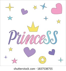 princess crown vector lettering and icon set