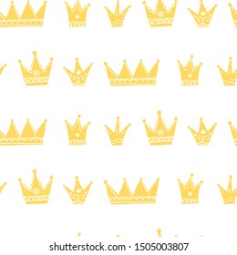 Princess crowns vector seamless pattern. Baby Hand drawn illustration in simple cartoon scandinavian style. Ideal for printing on paper and fabric.