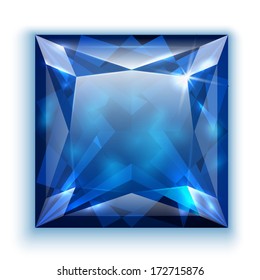 Princess Cut Sapphire Gem - Eps10 Vector