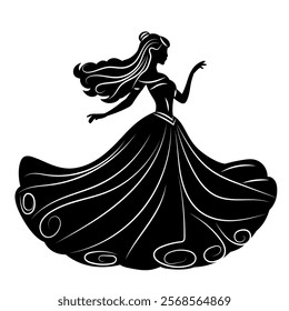 princess dancing silhouette, vector on white background