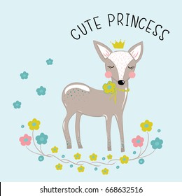 princess deer illustration vector for print