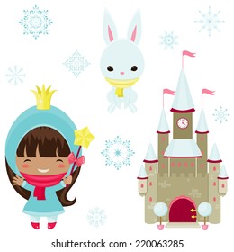 Princess design elements. Winter time. Isolated icons over white