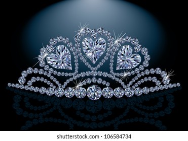 Princess diadem with diamond hearts, vector illustration