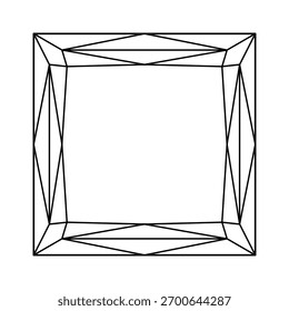 Princess diamond cut shape. Design diagram. Diamond top view isolated on white background. Princess brilliant cut.Gemstone outline icon for jewellery design, branding, packaging, logo, digital graphic