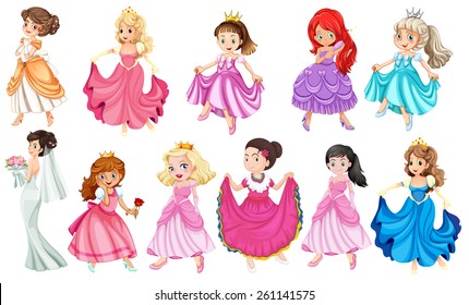 Princess in different beautiful dresses